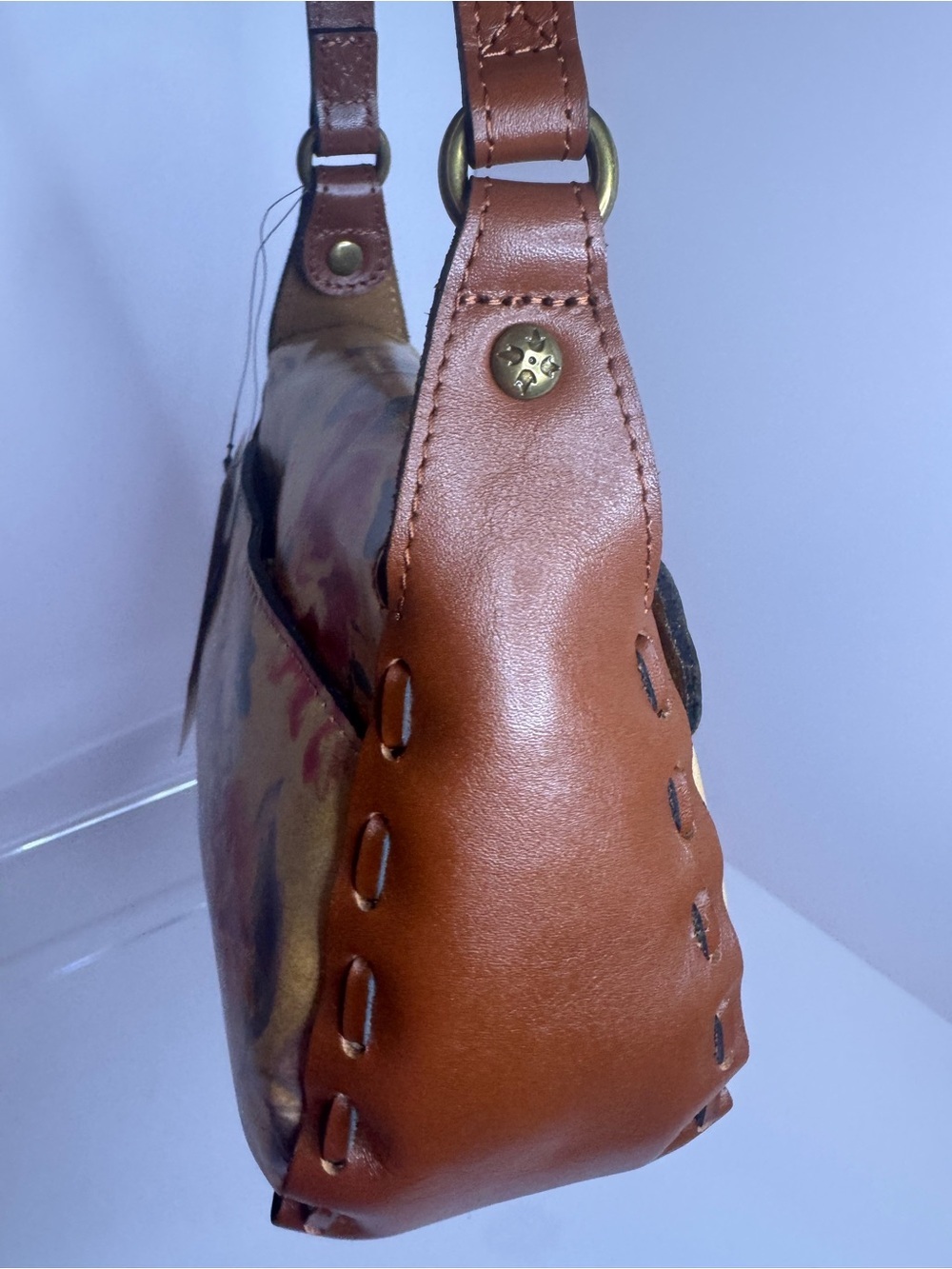 #397 Patricia Nash Lucia Leather Aegean Blooms Floral Multi Crossbody Bag - Picture 10 of 17